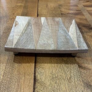 Wooden Geometric Triangular Trivet - Natural Brown
